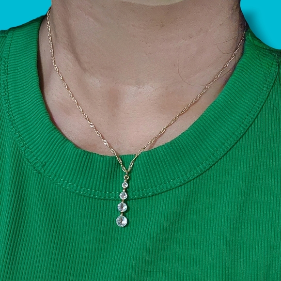 Clear Crystal Waterfall Earrings with Necklace in Gold Singapore Chain Dainty - Picture 12 of 16